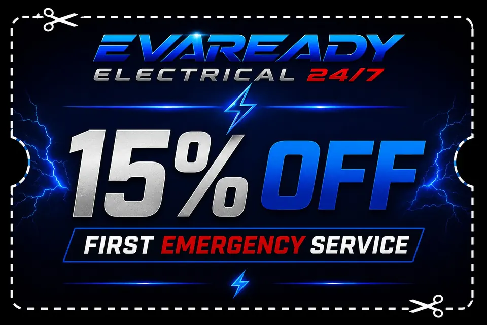 Evaready Electrical 15% off first emergency service offer artwork